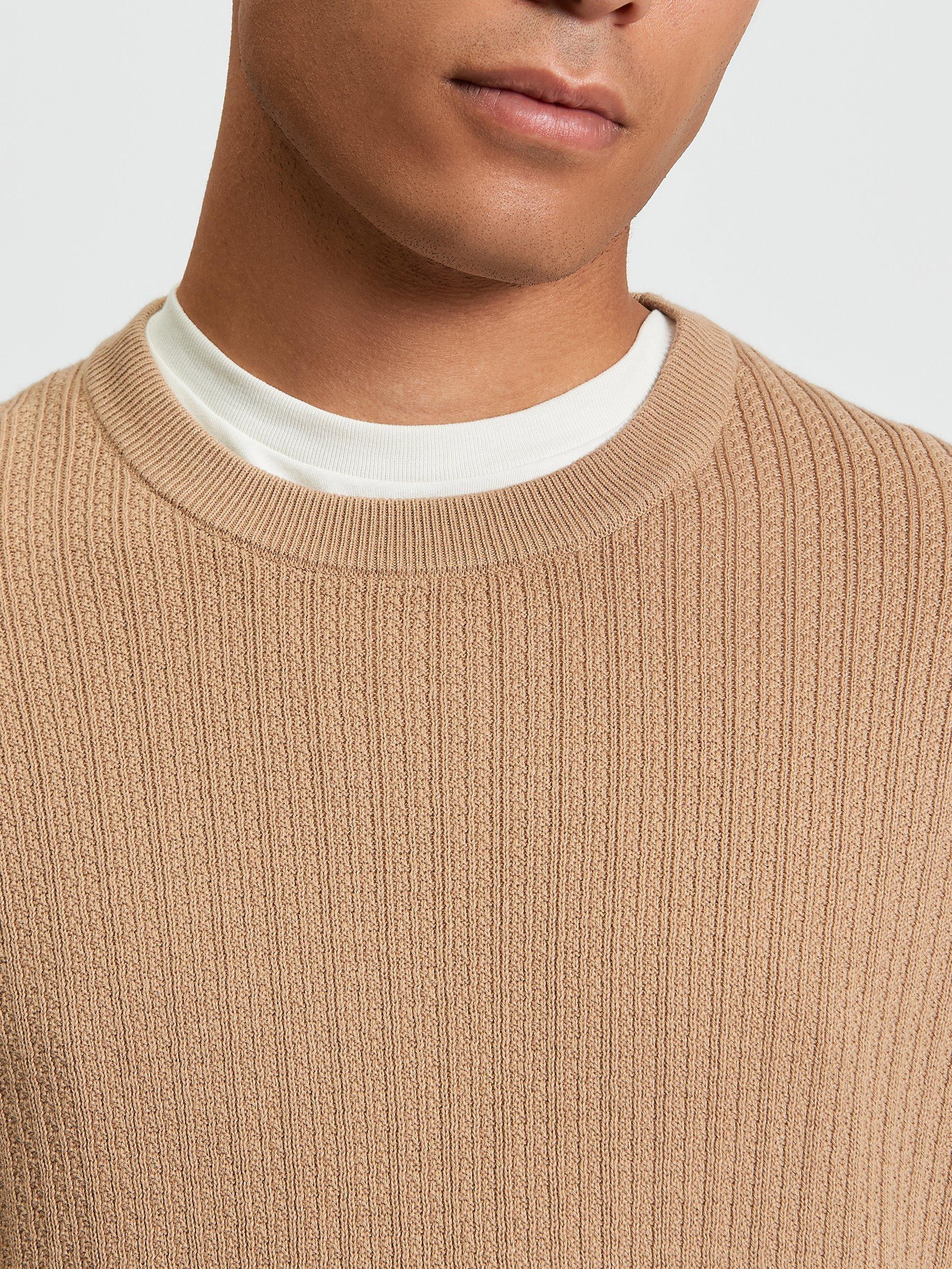 Product image 4 of 4, which shows Ben Sherman Textured Cotton Crew Neck Jumper, Sand, S