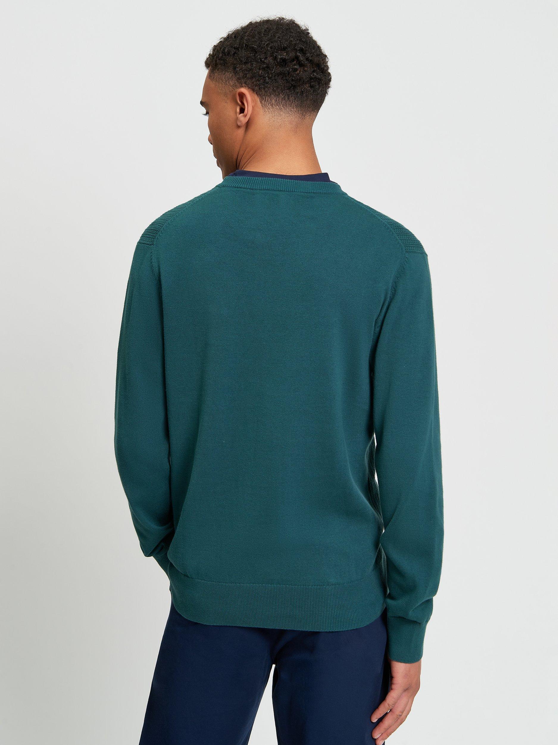 Product image 2 of 5, which shows Ben Sherman Textured Cotton Crew Neck Jumper, Teal, S