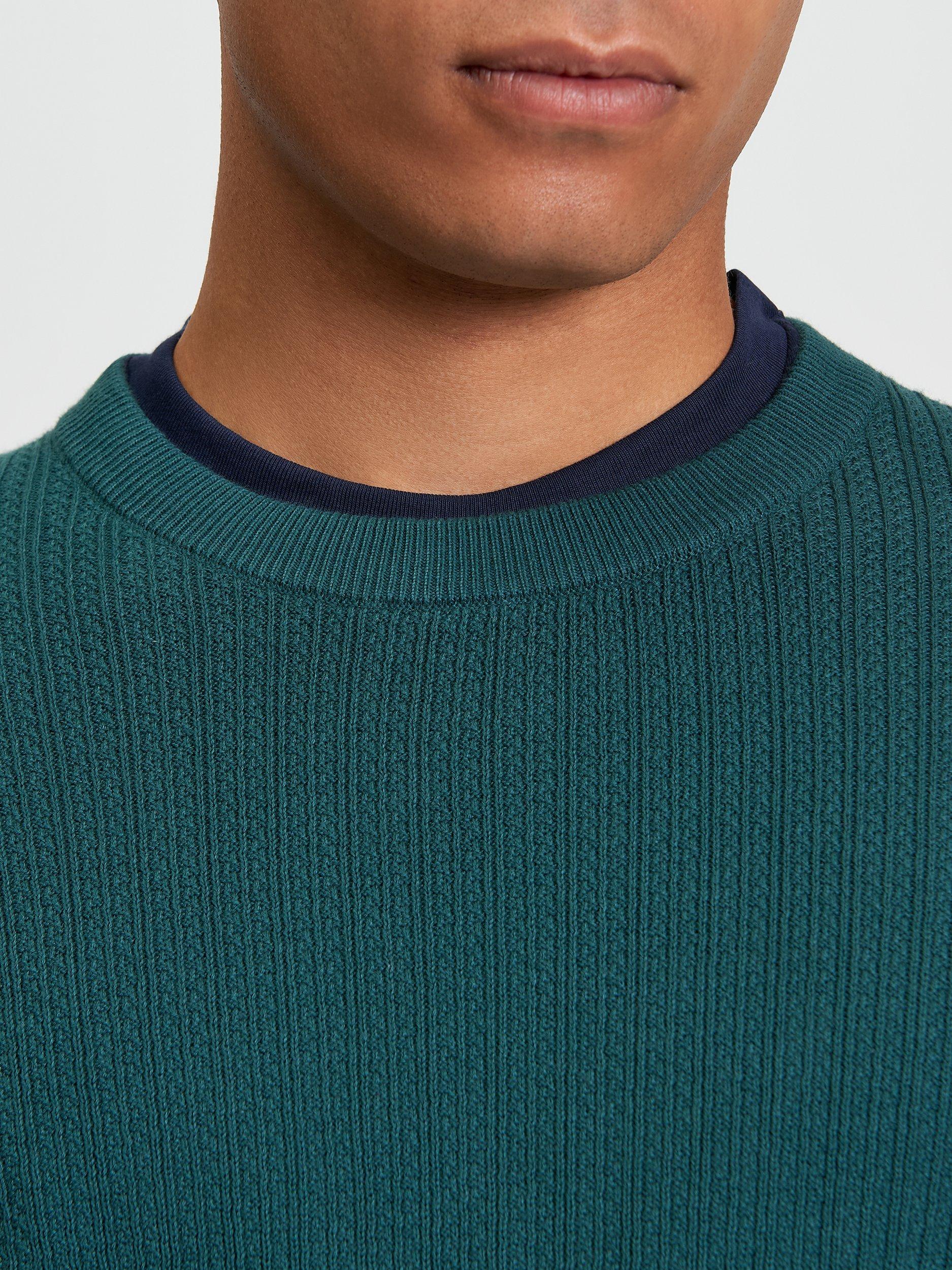 Product image 4 of 5, which shows Ben Sherman Textured Cotton Crew Neck Jumper, Teal, S