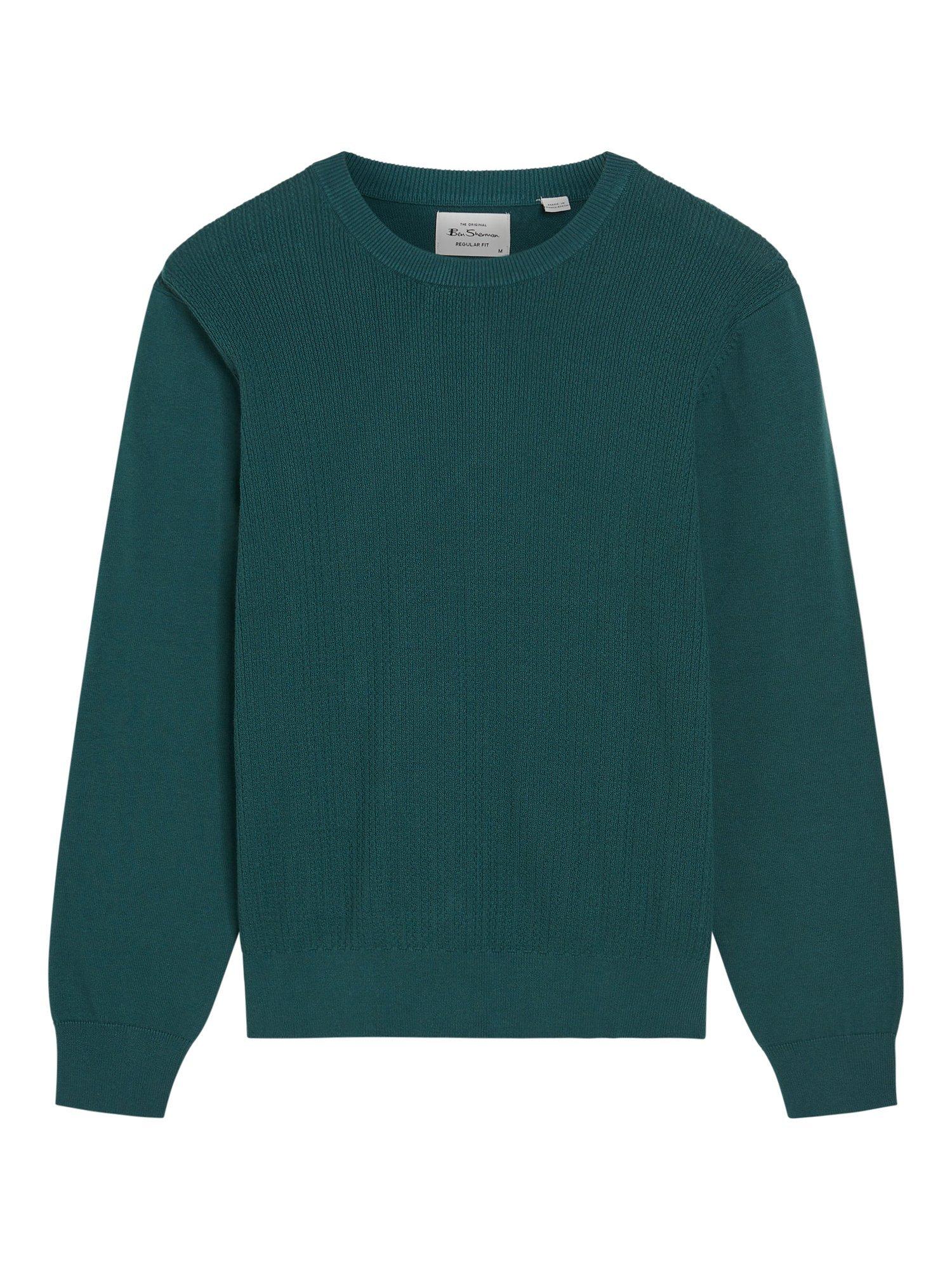 Product image 5 of 5, which shows Ben Sherman Textured Cotton Crew Neck Jumper, Teal, S