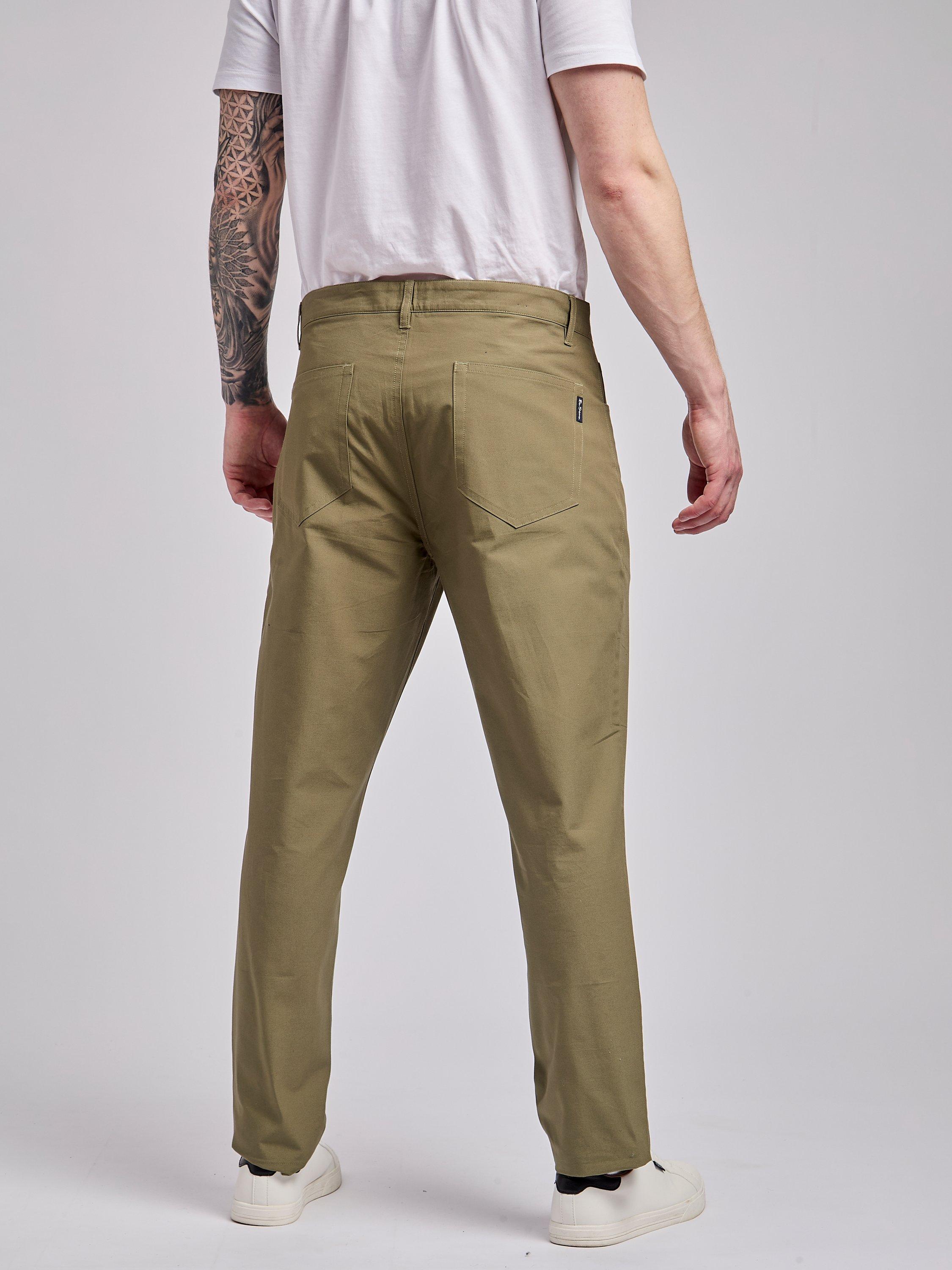 Product image 2 of 5, which shows Ben Sherman Cotton Straight Tapered Trousers, Olive, 30R
