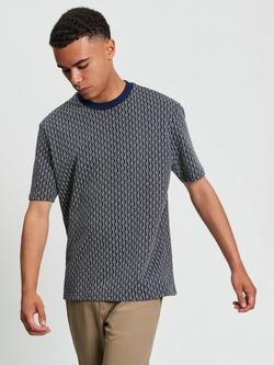 Ben Sherman Cotton Regular Fit Short Sleeve Jacquard Pattern T-Shirt, Dark Navy, Dark Navy