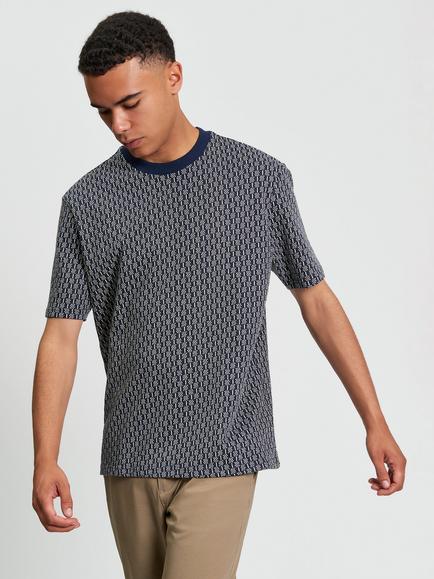 Ben Sherman Cotton Regular Fit Short Sleeve Jacquard Pattern T-Shirt, Dark Navy, Dark Navy