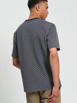 Ben Sherman Cotton Regular Fit Short Sleeve Jacquard Pattern T-Shirt, Dark Navy - view 2, Dark Navy