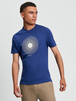 Ben Sherman Cotton Regular Fit Short Sleeve Soundwave Geometric Print T-Shirt, Persian Blue, Persian Blue