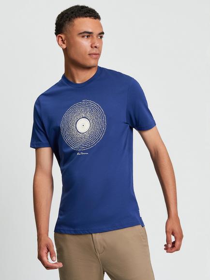 Ben Sherman Cotton Regular Fit Short Sleeve Soundwave Geometric Print T-Shirt, Persian Blue, Persian Blue