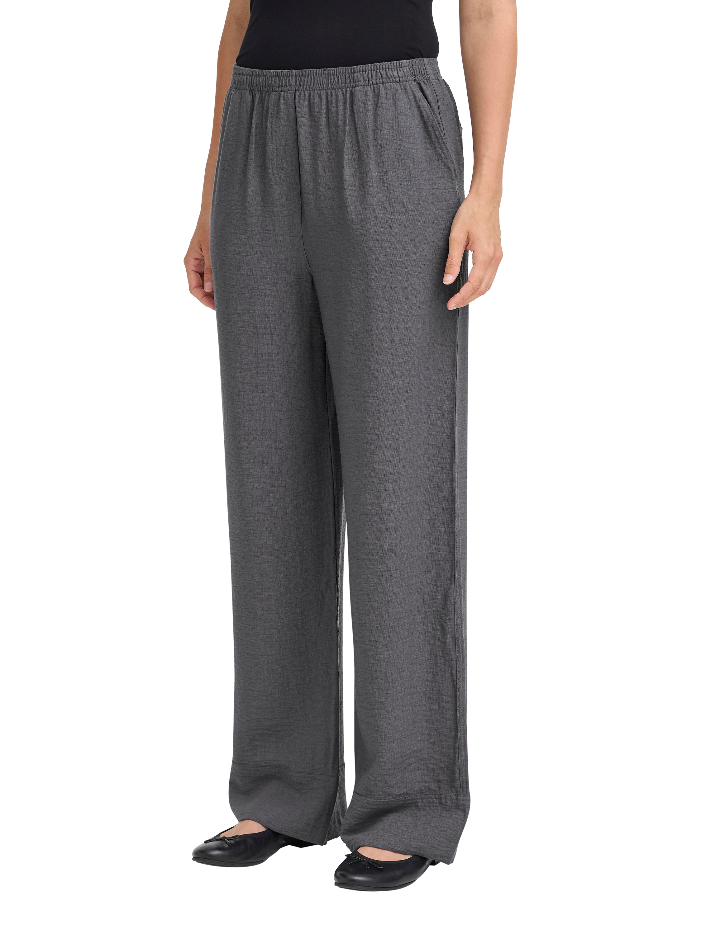 Product image 3 of 7, which shows ICHI Fazima Tailored Trousers, Gray Pinstripe, 8