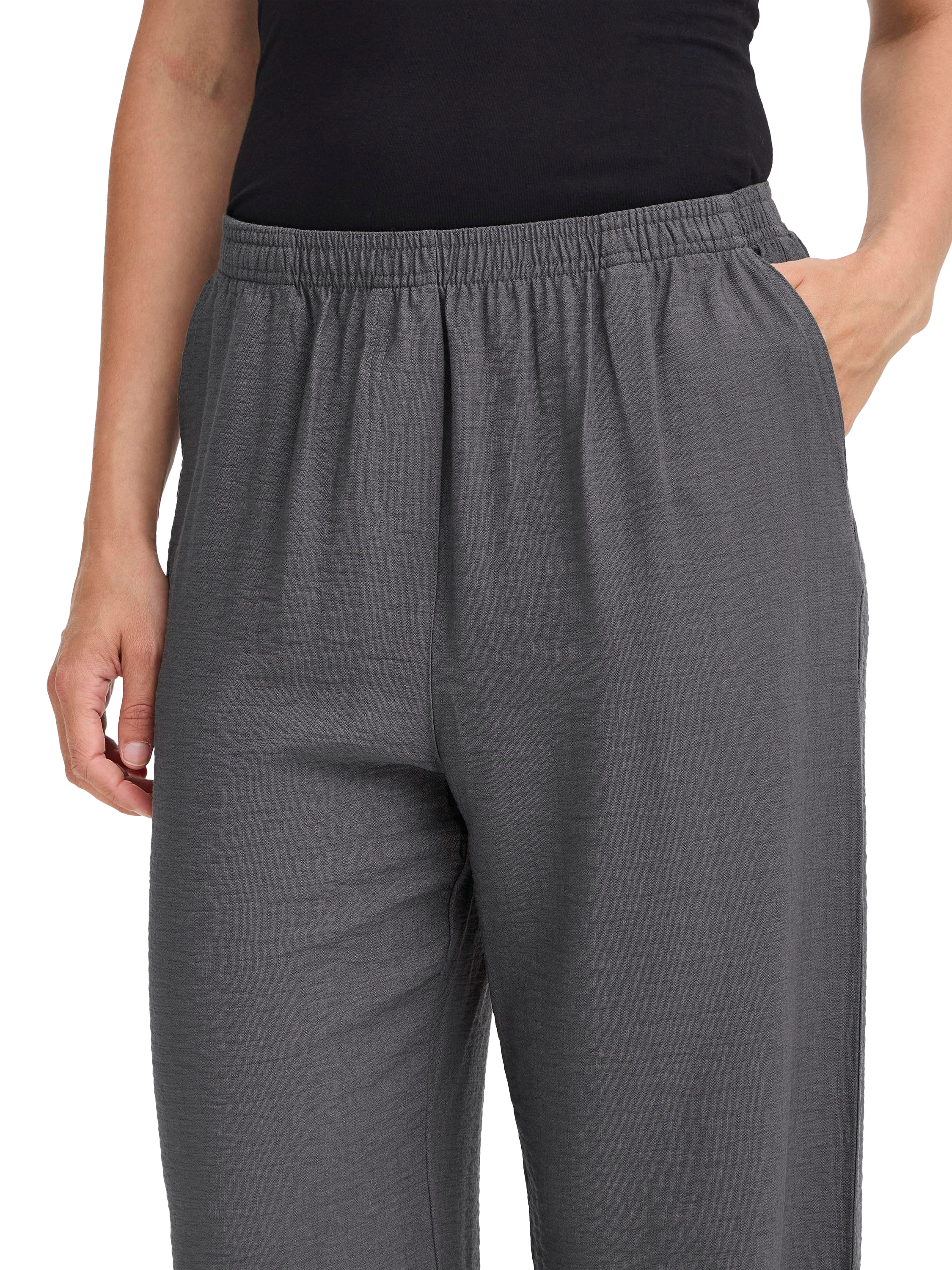 Product image 4 of 7, which shows ICHI Fazima Tailored Trousers, Gray Pinstripe, 8