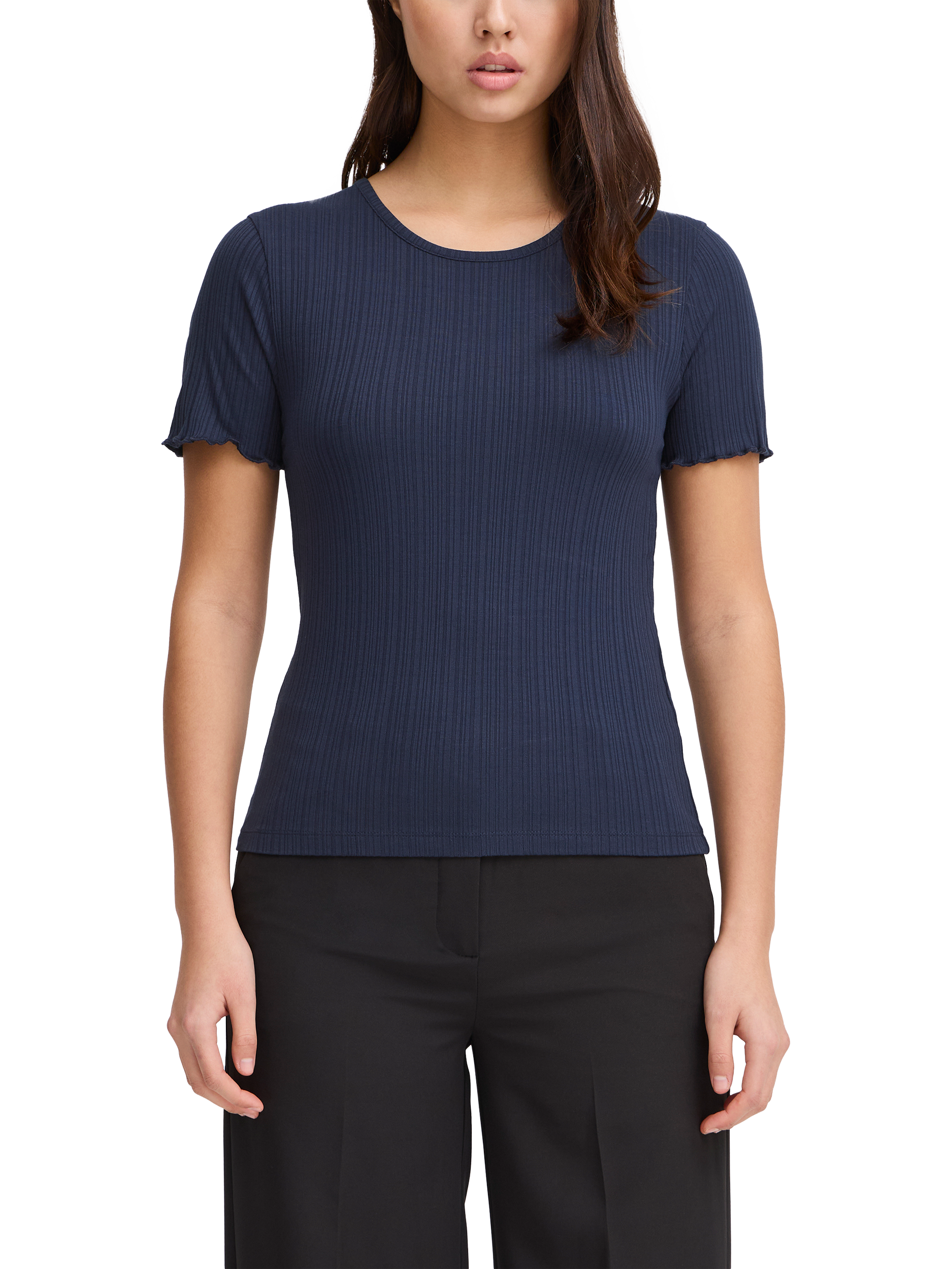 Product image 1 of 7, which shows ICHI Cella Ribbed T-Shirt, Total Eclipse, XXL
