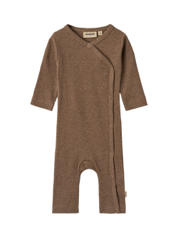 WHEAT Kids' Everest Cotton Long Sleeved Wrap Jumpsuit, Coffee Melange, Coffee Melange