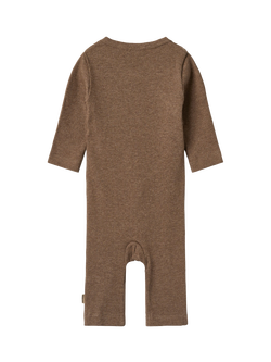 WHEAT Kids' Everest Cotton Long Sleeved Wrap Jumpsuit, Coffee Melange - view 2, Coffee Melange