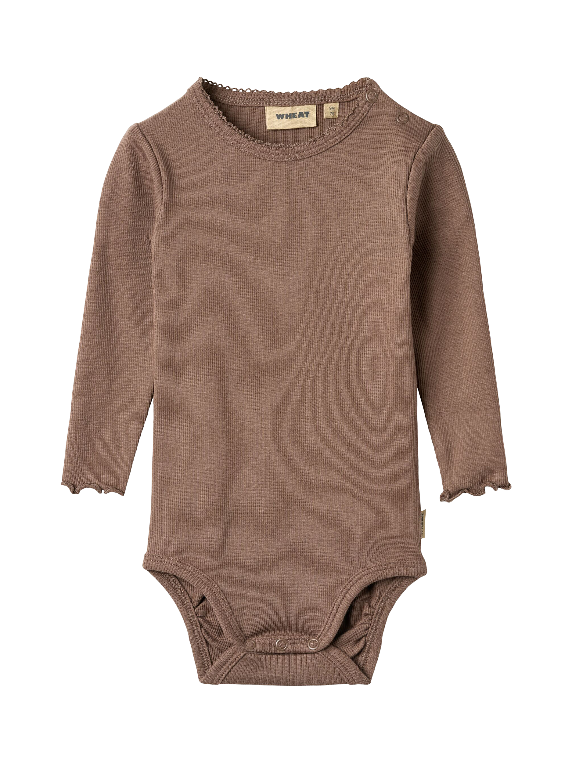 Product image 1 of 2, which shows WHEAT Baby Regitze Cotton Bodysuit, Toffee Brown, 6 months