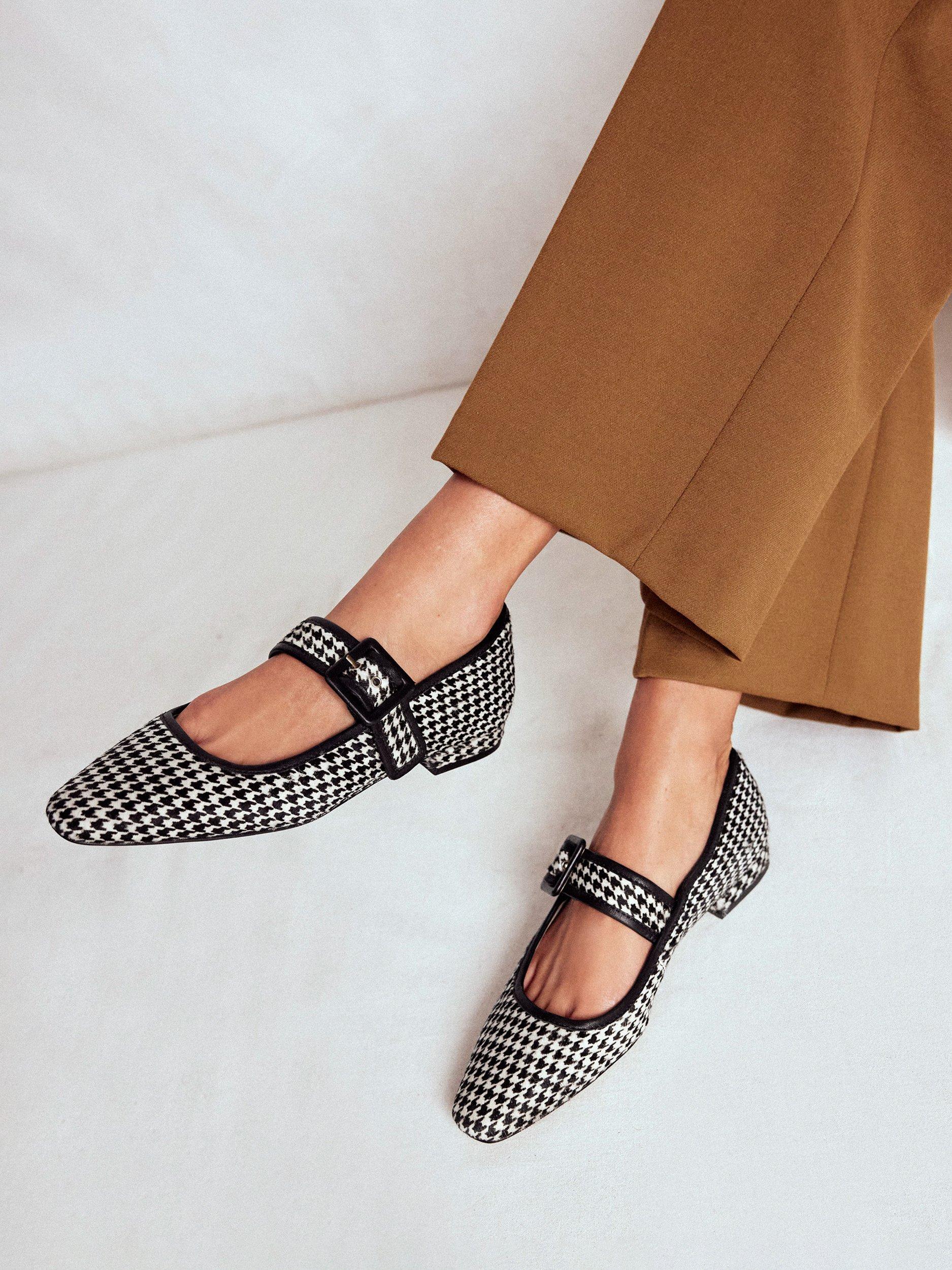 Product image 5 of 5, which shows Boden Vic Chisel Toe Mary Janes, White/Black, 4