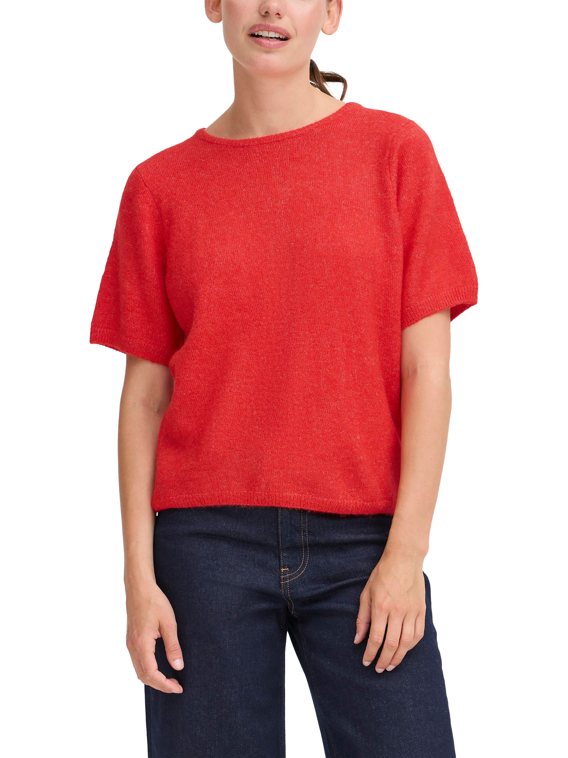 Product image 1 of 7, which shows ICHI Kamara Short Sleeve Jumper, Fiery Red, XS