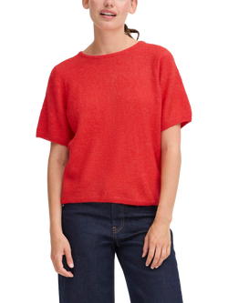 ICHI Kamara Short Sleeve Jumper, Fiery Red