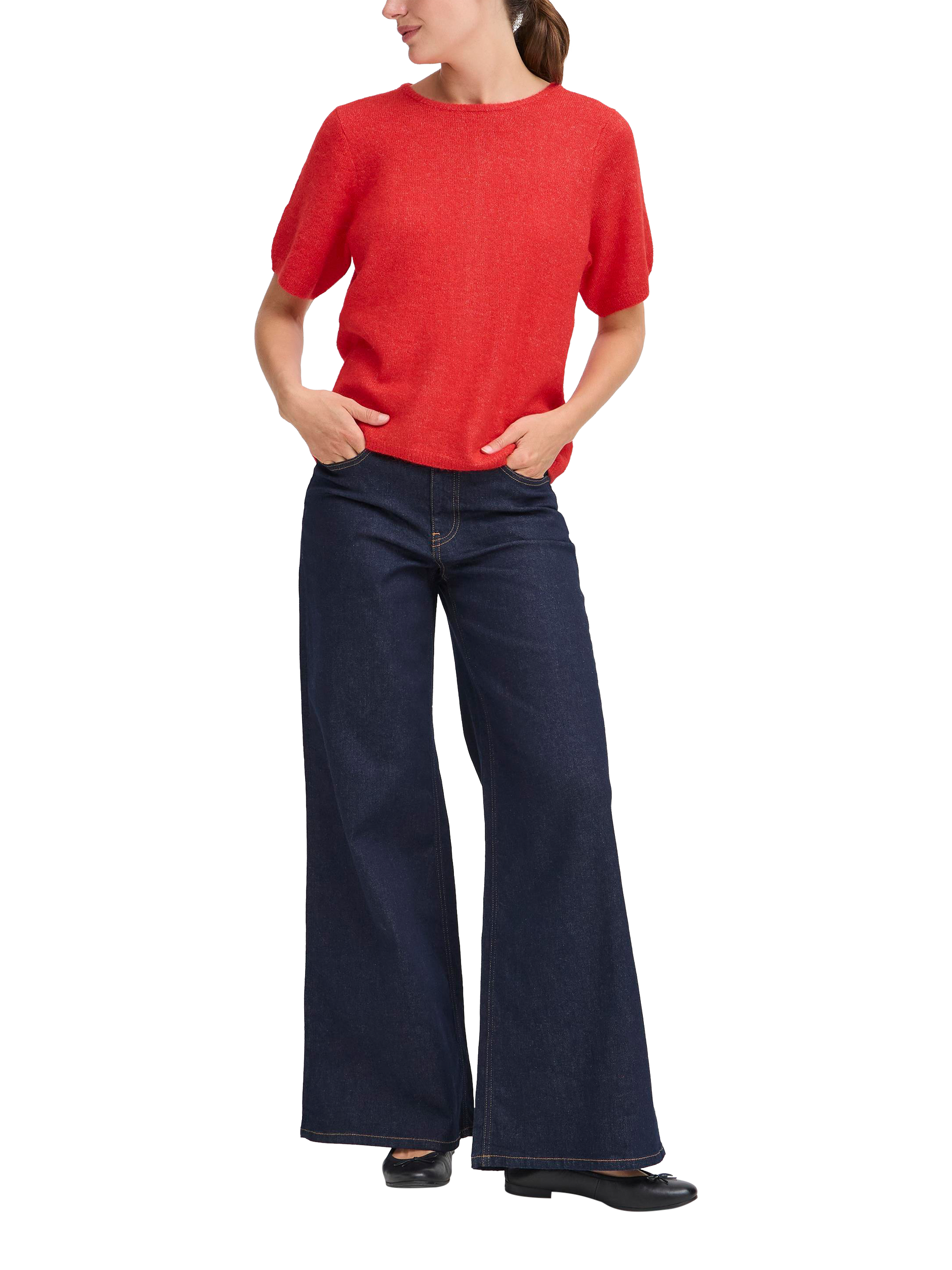 Product image 3 of 7, which shows ICHI Kamara Short Sleeve Jumper, Fiery Red, XS