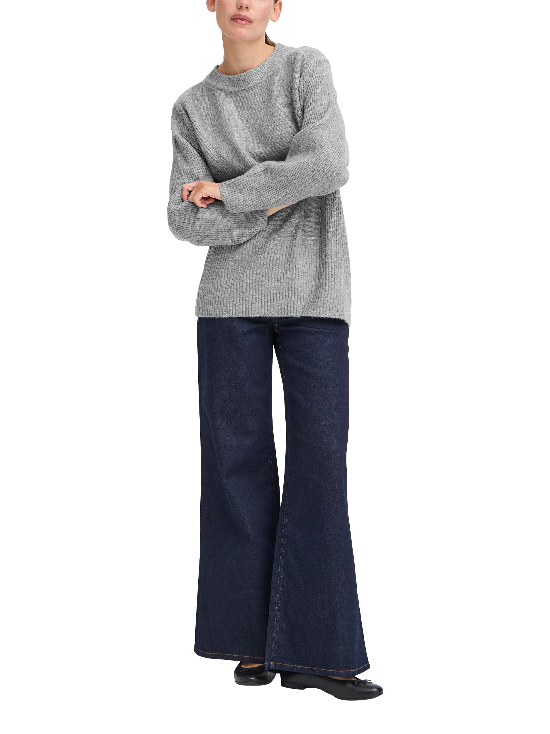 Product image 1 of 7, which shows ICHI Ducie Crew Neck Jumper, Grey, XXL