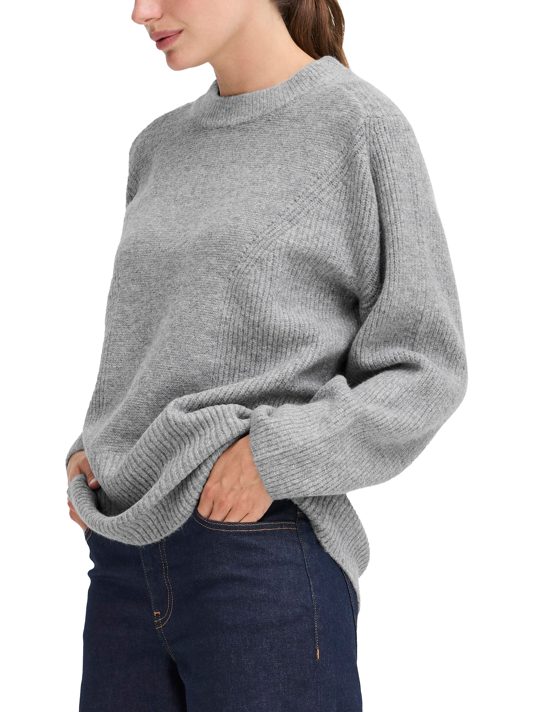 Product image 3 of 7, which shows ICHI Ducie Crew Neck Jumper, Grey, XXL
