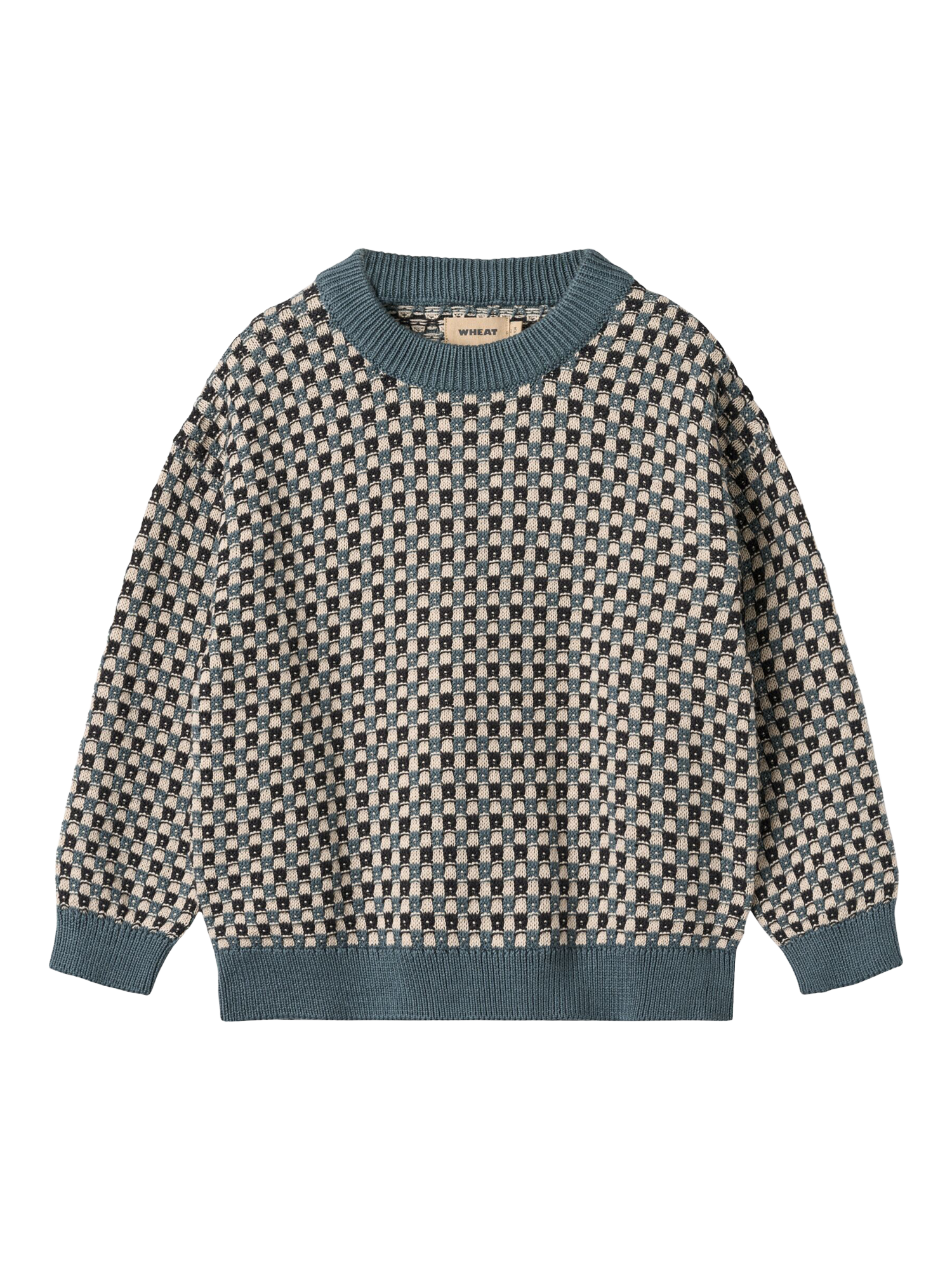 Product image 1 of 2, which shows WHEAT Kids' Organic Cotton Jaquard Jumper, Stormy Weather, 4 years