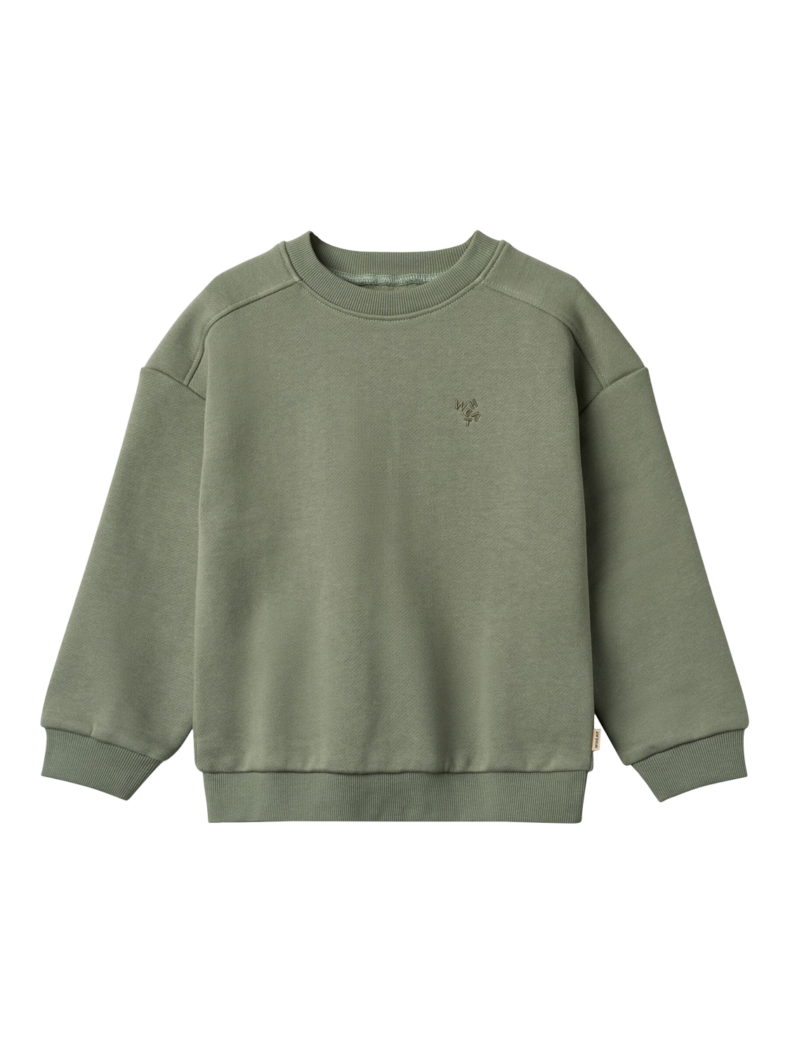 Product image 1 of 2, which shows WHEAT Kids' Organic Cotton Crew Neck Sweatshirt, Dusty Green, 3 years