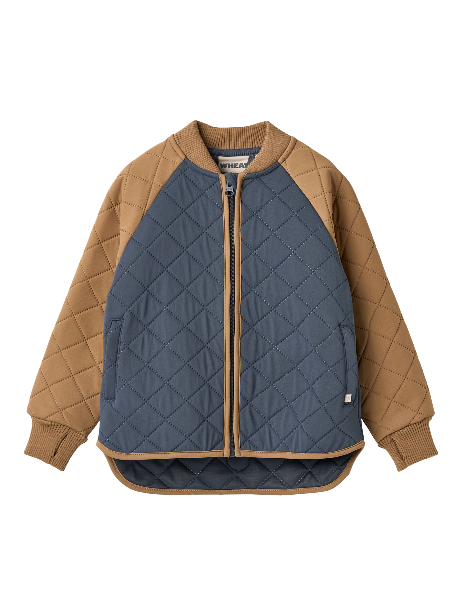 Product image 1 of 4, which shows WHEAT Kids' Colour Block Quilted Thermo Jacket, Ink/Multi, 4 years