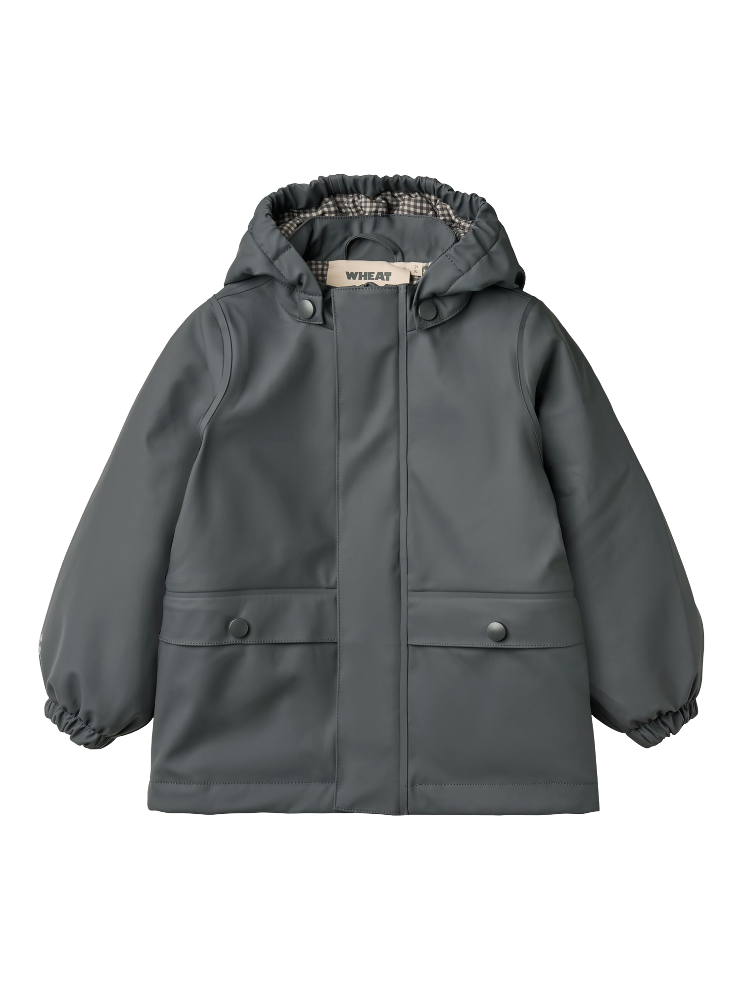 Product image 1 of 4, which shows WHEAT Kids' Thermo Hooded Waterproof Raincoat, Grey Blue, 3 years