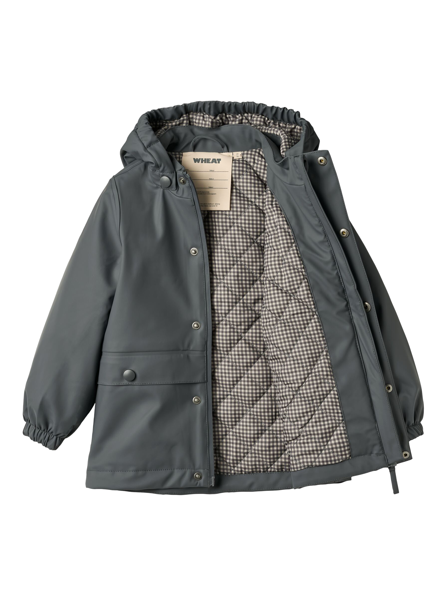 Product image 3 of 4, which shows WHEAT Kids' Thermo Hooded Waterproof Raincoat, Grey Blue, 3 years