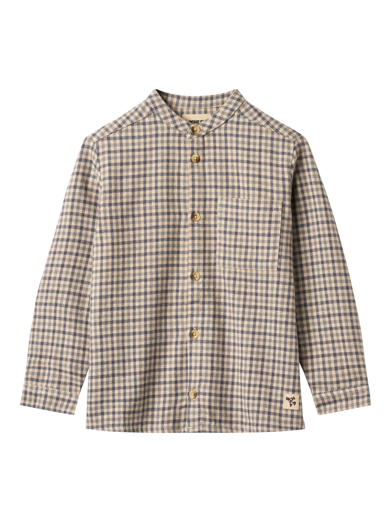 Product image 1 of 2, which shows WHEAT Kids' Cotton Long Sleeved Checked Shirt, Blue, 4 years