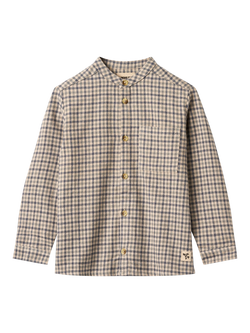 WHEAT Kids' Cotton Long Sleeved Checked Shirt, Blue