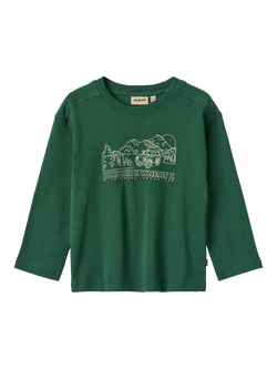 WHEAT Kids' Organic Cotton Graphic Long Sleeve Crew Neck T-shirt, Kale
