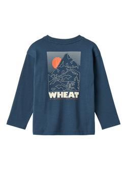 WHEAT Kids' Organic Cotton Graphic Long Sleeve Crew Neck T-shirt - view 2, Blue Denim