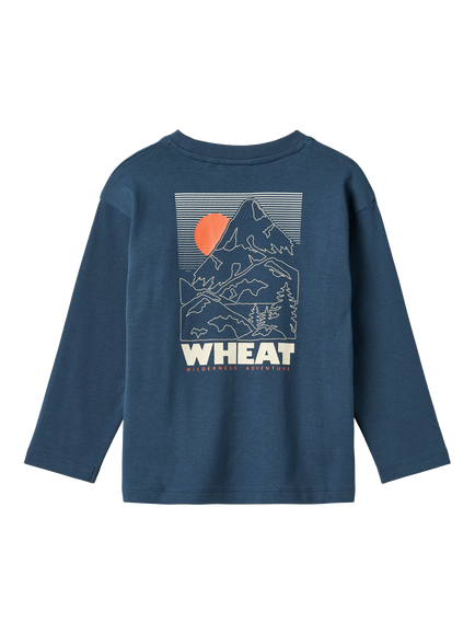 WHEAT Kids' Organic Cotton Graphic Long Sleeve Crew Neck T-shirt - view 2, Blue Denim