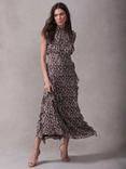 Mint Velvet Leaf Print Maxi Dress, Red Burgundy/Multi