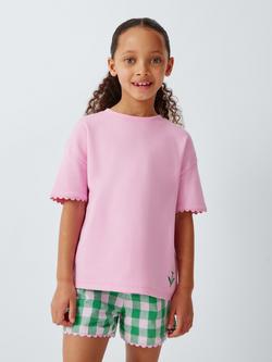 John Lewis Kids' Scalloped Gingham Short Pyjamas, Pink, Pink
