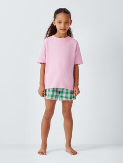 John Lewis Kids' Scalloped Gingham Short Pyjamas, Pink - view 2, Pink
