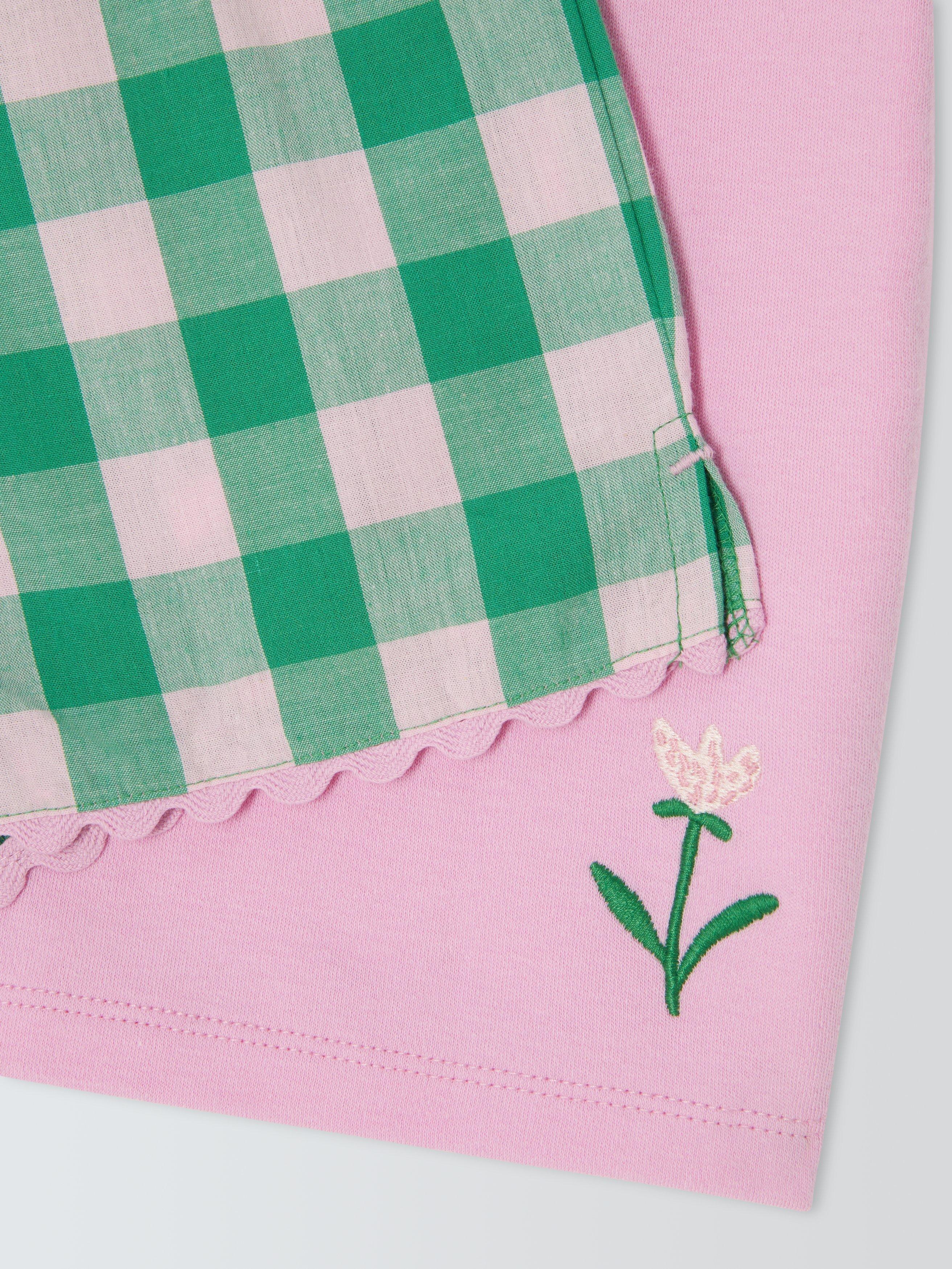 Product image 3 of 3, which shows John Lewis Kids' Scalloped Gingham Short Pyjamas, Pink, 3 years
