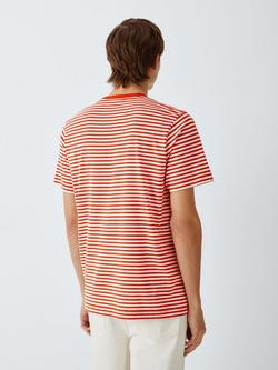 John Lewis Supima Cotton Regular Fit Crew Neck Stripe T-Shirt, Chilli/White - view 2, Chilli/Wht