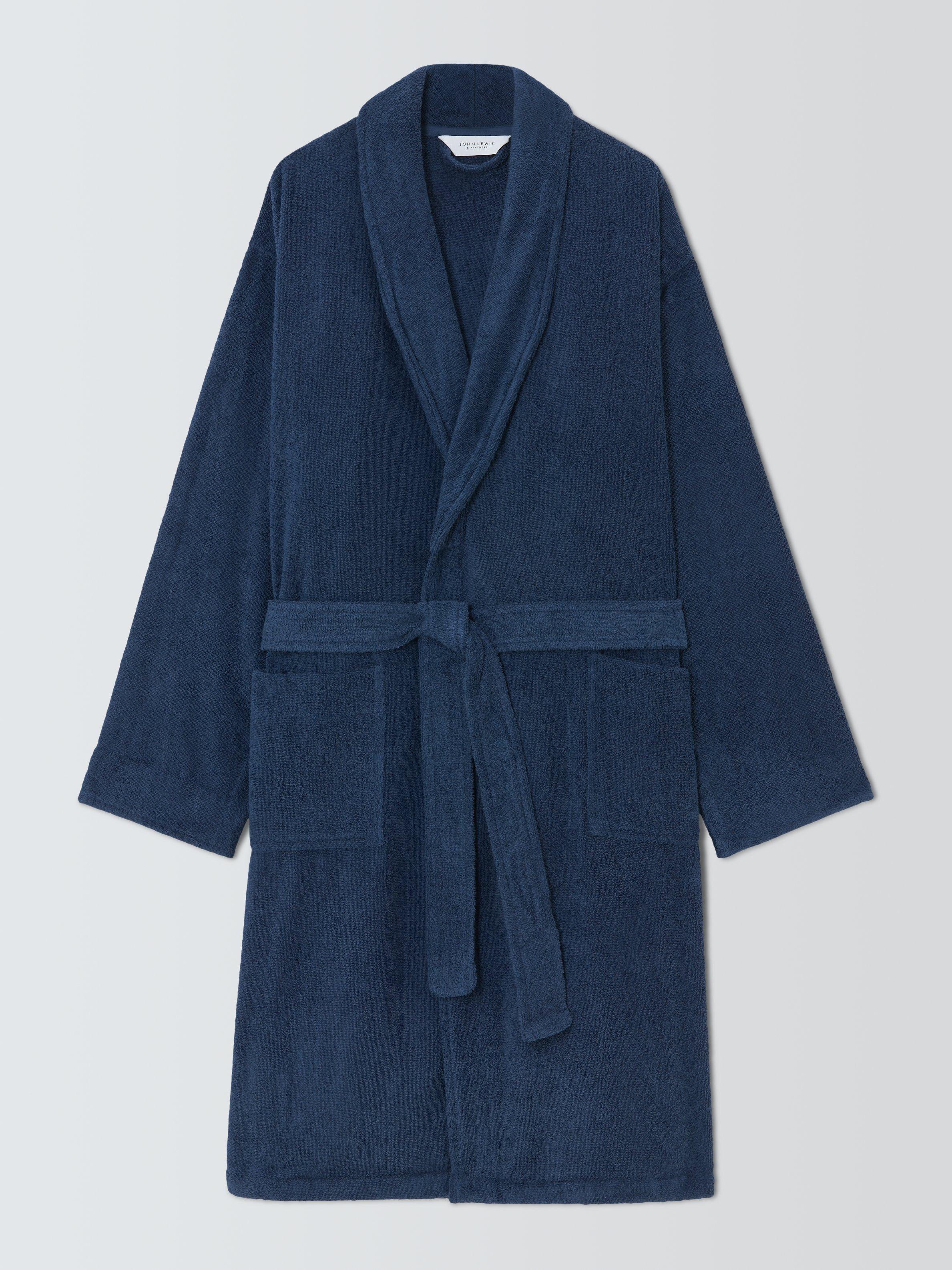 Product image 1 of 7, which shows John Lewis Unisex Egyptian Cotton Bath Robe, Midnight, S/M