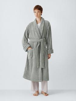 John Lewis Egyptian Cotton Stripe Unisex Bath Robe, Dove Grey/Cream