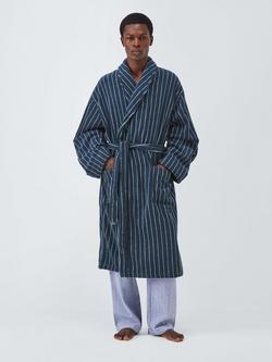 John Lewis Egyptian Cotton Stripe Unisex Bath Robe, Midnight/Pacfic