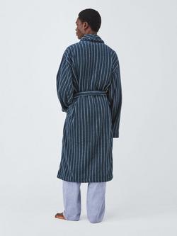 John Lewis Egyptian Cotton Stripe Unisex Bath Robe - view 2, Midnight/Pacfic