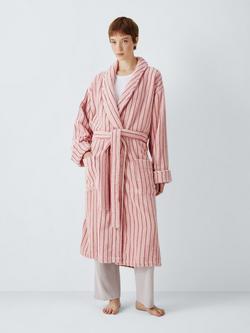 John Lewis Egyptian Cotton Stripe Unisex Bath Robe, Pale Pink/Dark Sand