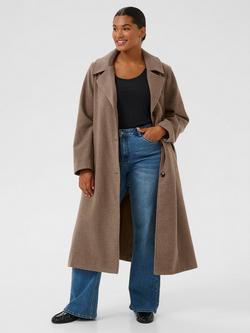 KAFFE Curve KCnanny Longline Coat, Mid Brown