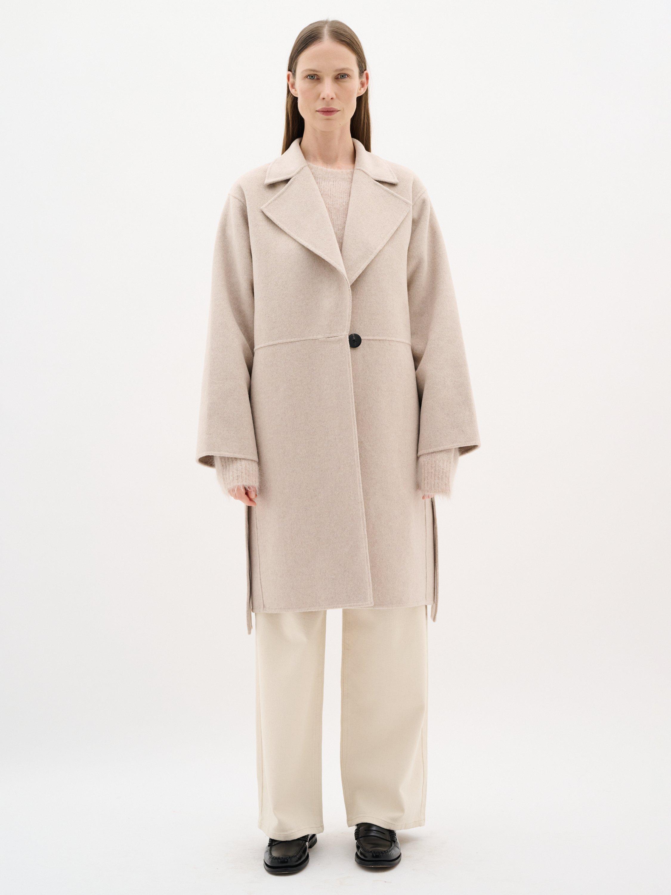 Product image 1 of 6, which shows InWear Yilla Wool Blend Collar Overcoat, French Nougat, 8