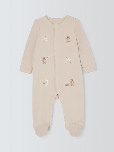 John Lewis Baby Teddy Pima Cotton Sleepsuit, Natural, Natural