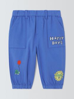 John Lewis Baby Embroidered Trousers, Blue, Blue
