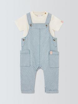 John Lewis Baby Ticking Stripe Dungarees & T-Shirt Set, Blue, Blue