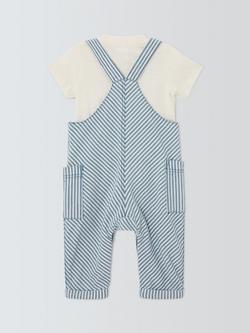 John Lewis Baby Ticking Stripe Dungarees & T-Shirt Set, Blue - view 2, Blue