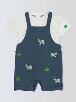 John Lewis Baby Embroidered Bibshorts & Top Set, Blue, Blue