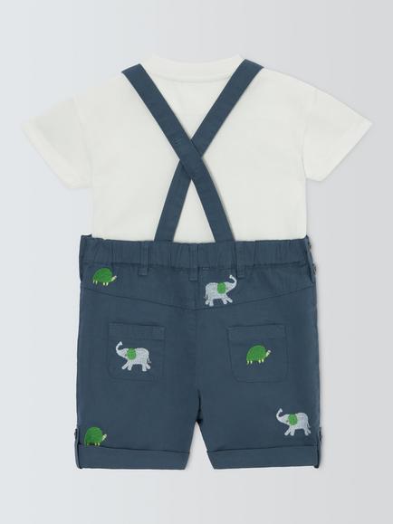 John Lewis Baby Embroidered Bibshorts & Top Set, Blue - view 2, Blue